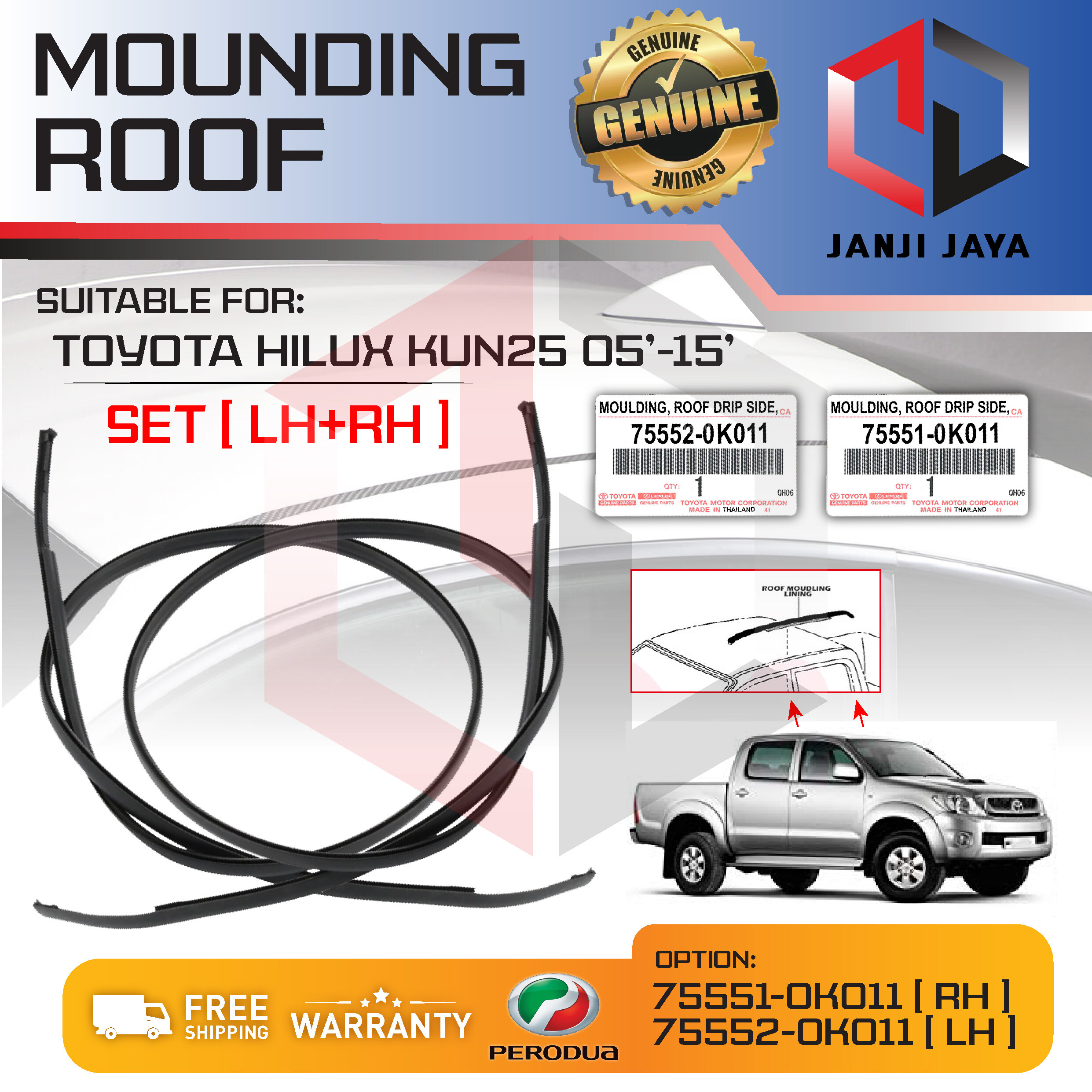 MOULDING ROOF Toyota Hilux 2005 2015 Kun25 LINING RUBBER OUTER STRIP