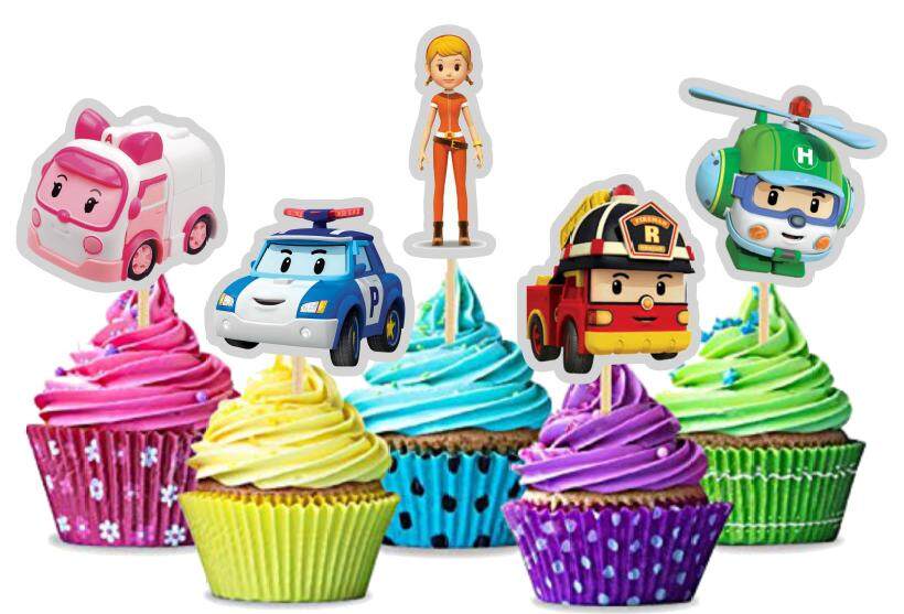 Pcs Robocar Poli Cupcake Topper Lazada