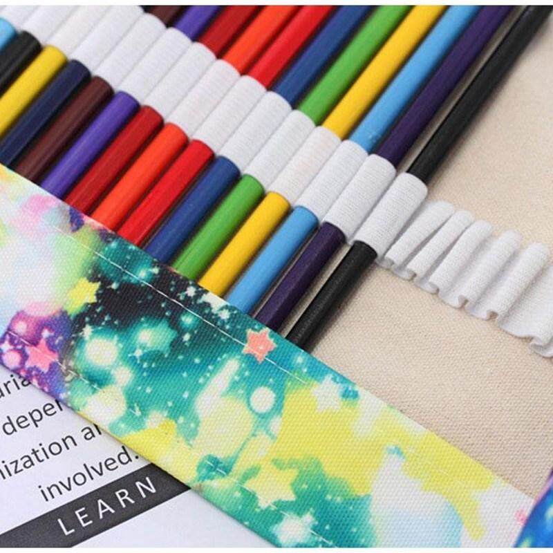 Colored Pencils Wrap Travel Roll Up Case Organizer Watercolor Pencil