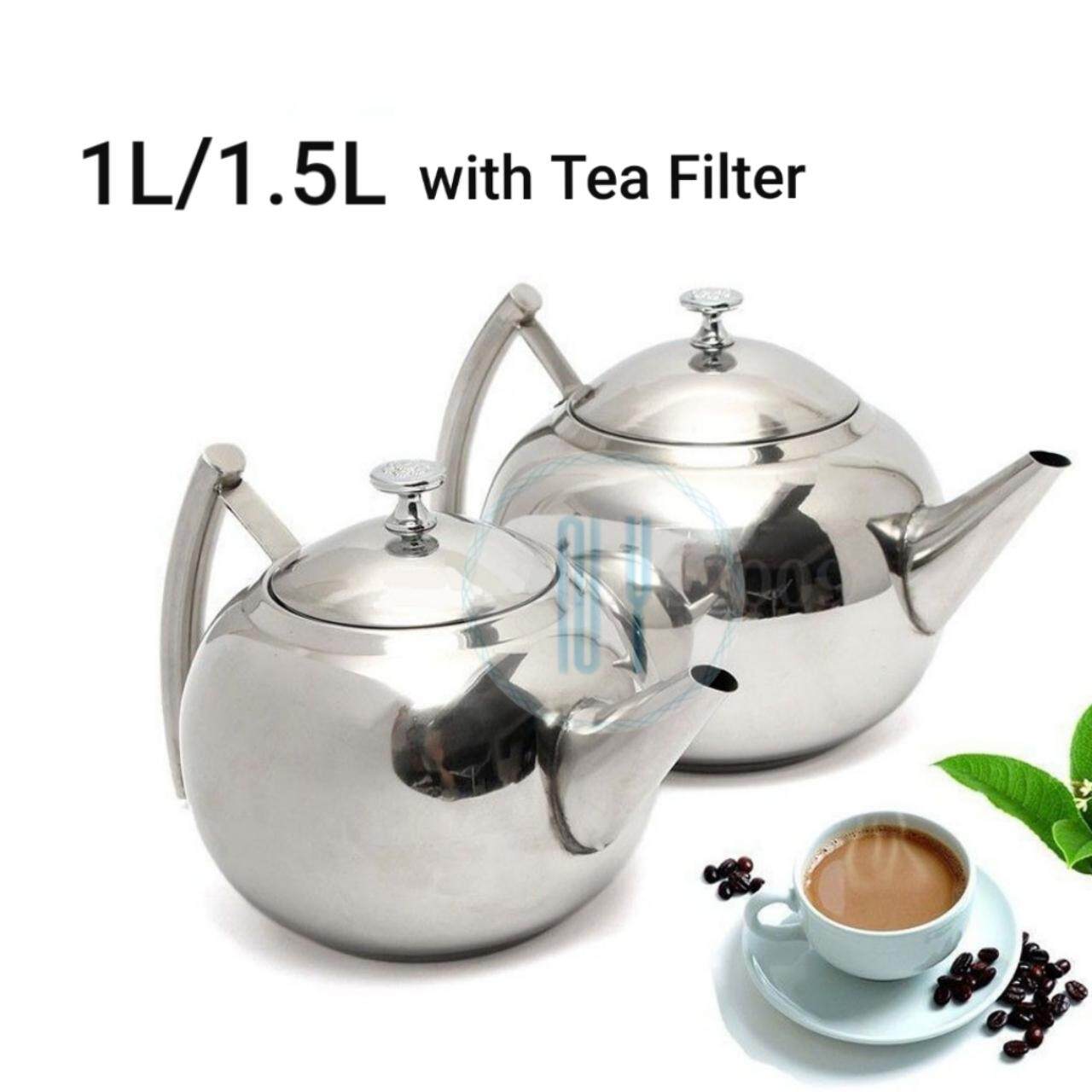 Teapot Stainless Steel With Strainer Coffee Tea Server Teko Air Panas