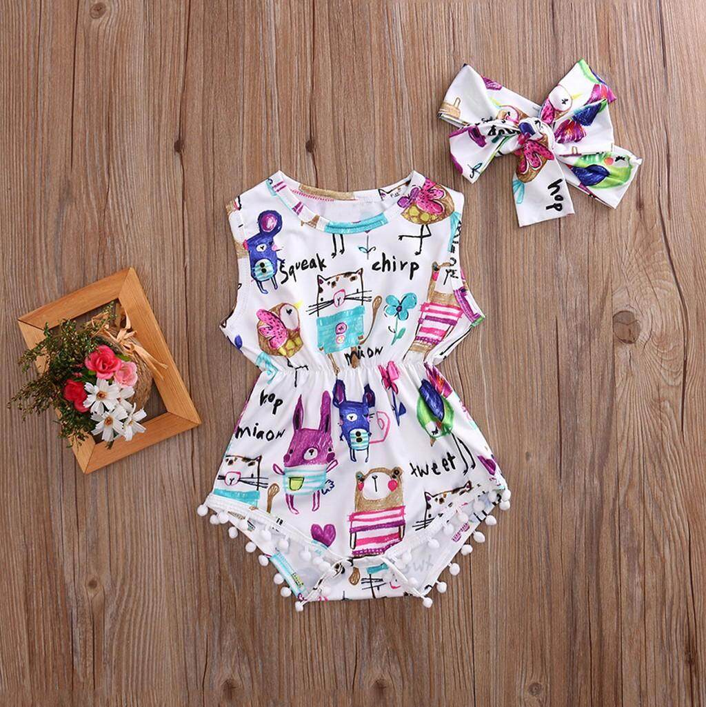 KATATA เด็กวัยหัดเดินเด็กแขนกุดเปลือกการ์ตูนสัตว์ Romper + ชุดที่คาดศีรษะชุด KATATA เด็กวัยหัดเดินเด็กแขนกุดเปลือกการ์ตูนสัตว์ Romper + ชุดที่คาดศีรษะชุด