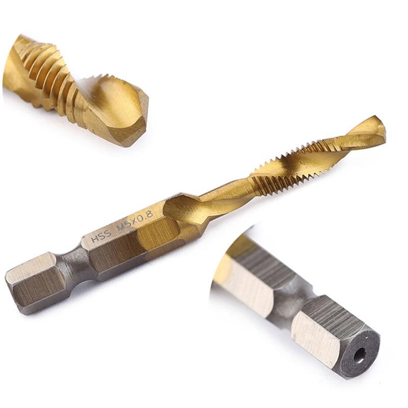 New Titanium Plated Hex Shank Hss Screw Thread Metric Tap Drill Bits