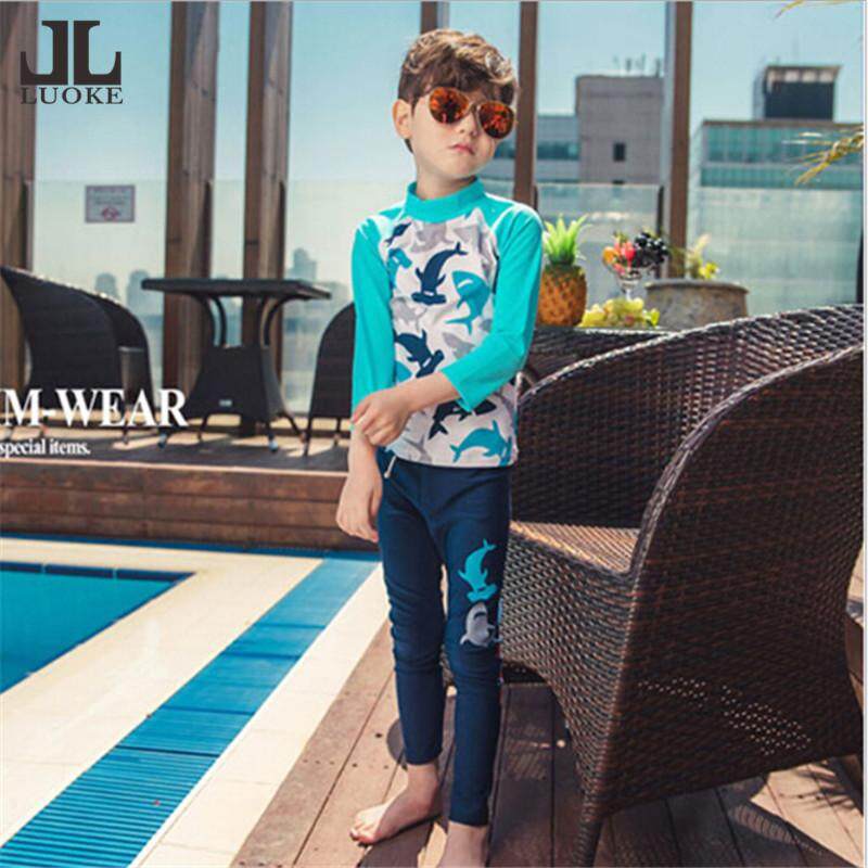 Luoke ใหม่เด็กการ์ตูน 2 PCS ชุดว่ายน้ำสีฟ้าแขนยาวแยก Dolphin Sun ชุดว่ายน้ำเด็กขนาดกลางและใหญ่เด็กกางเกงว่ายน้ำ Luoke ใหม่เด็กการ์ตูน 2 PCS ชุดว่ายน้ำสีฟ้าแขนยาวแยก Dolphin Sun ชุดว่ายน้ำเด็กขนาดกลางและใหญ่เด็กกางเกงว่ายน้ำ