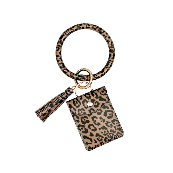 Tự Do Mua Sắm PU Bên Ngoài Động Vật Leopard Phụ Nữ Vòng Đeo Tay Móc Chìa Khóa Ví Đựng Đồng Xu Mới Móc Chìa Khóa