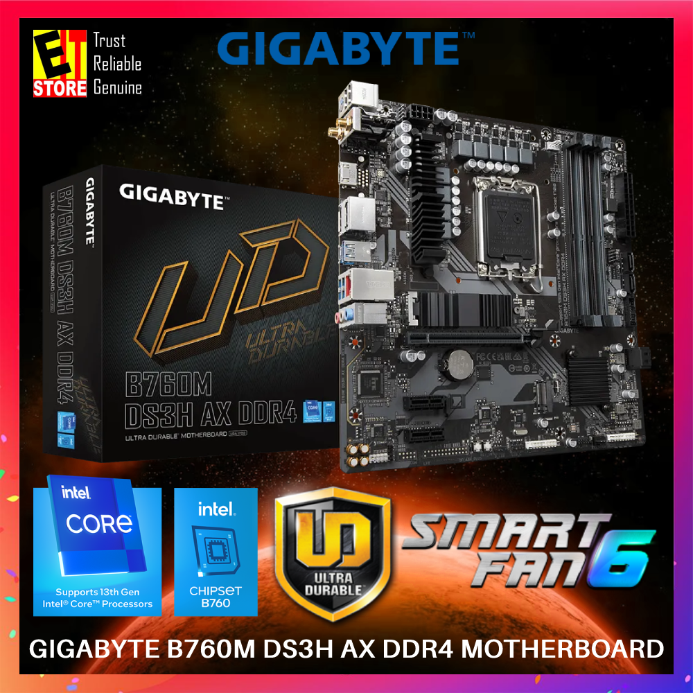 GIGABYTE B760M DS3H AX DDR4 DDR5 Intel B760 Chipset Motherboard 3YRS