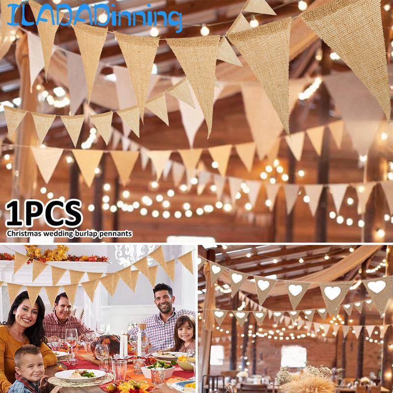 Ilada Dinning Party Burlap Triangle Flag Rustic Birthday Party