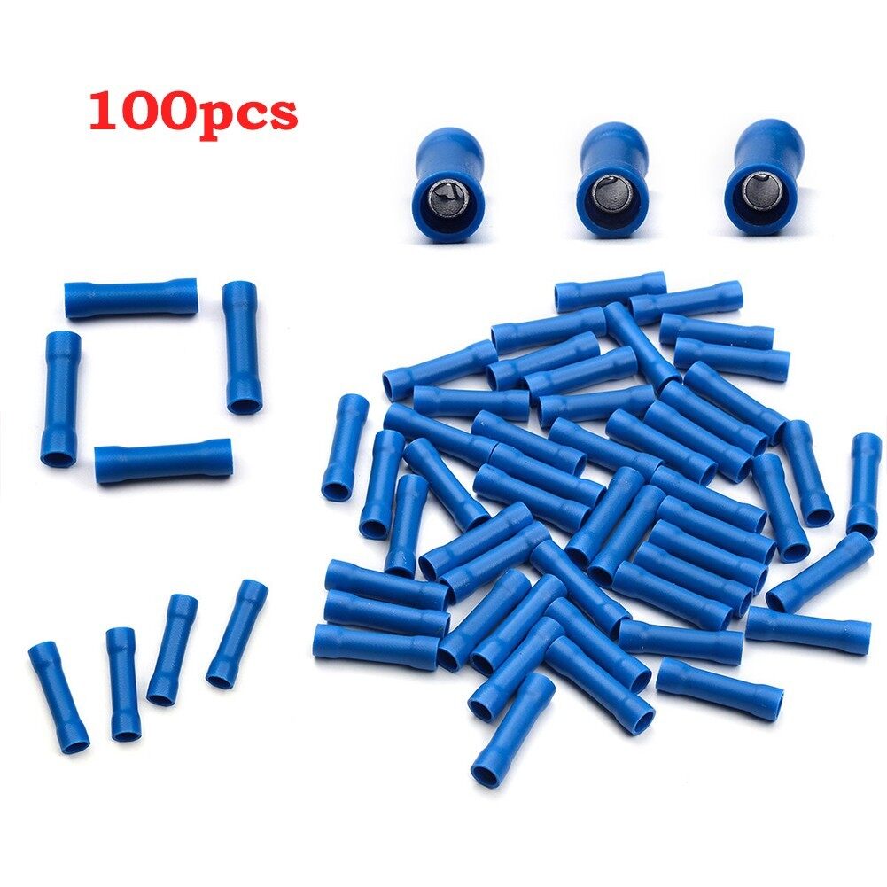 100Pcs Blue Insulated Straight Butts Connector Electrical Crimp