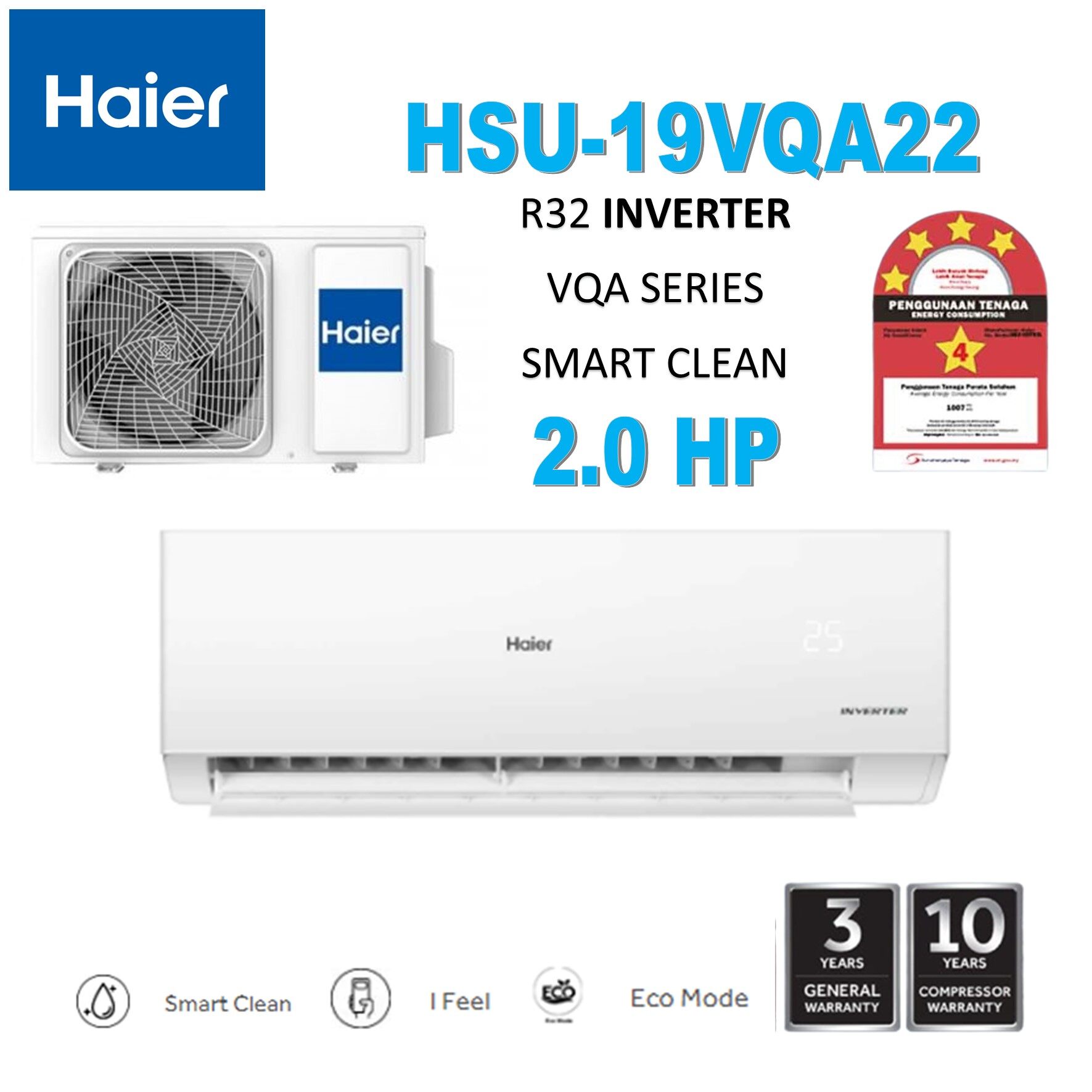 Haier Air Conditioner R Inverter Hsu Vqa Series Smart Clean Hp