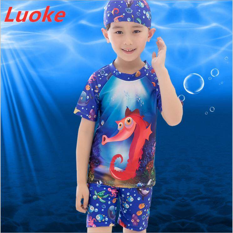 Luoke การ์ตูน, ความยืดหยุ่นสูง, Navy, ญี่ปุ่น, สีทึบ, เกาหลี, ขนาดเล็กสด Made In China สไตล์ร้อนชุดว่ายน้ำสำหรับเด็ก BOYSS-yzj-50