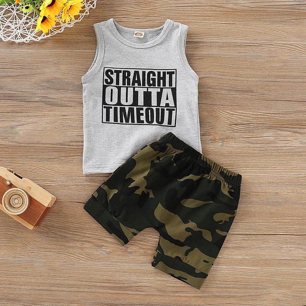 Tomagool จัดส่งฟรีทารกเด็กทารกเด็กชายเด็กเสื้อกั๊กพิมพ์ตัวอักษร Tops + Camouflage ชุดกางเกงขาสั้นขายดี Tomagool จัดส่งฟรีทารกเด็กทารกเด็กชายเด็กเสื้อกั๊กพิมพ์ตัวอักษร Tops + Camouflage ชุดกางเกงขาสั้นขายดี