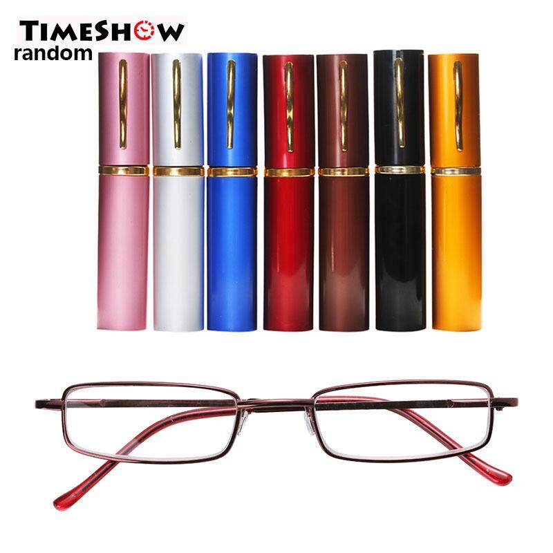 TimeShow 1 Pcs แว่นตาอ่านหนังสือทำจากโลหะกรอบเรซิ่นกับ Tube Case Mini แบบพกพาสำหรับผู้หญิงผู้ชาย TimeShow 1 Pcs แว่นตาอ่านหนังสือทำจากโลหะกรอบเรซิ่นกับ Tube Case Mini แบบพกพาสำหรับผู้หญิงผู้ชาย