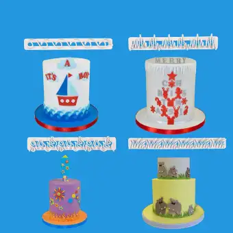 4pcs Cartoon Fire Wave Grass Ice Plastic Cake Mold Fondant