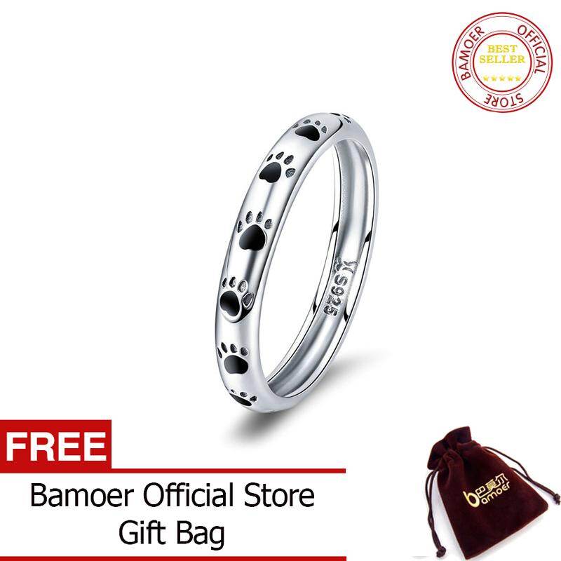 BAMOER Free Shpping October Fashion 925 Sterling Silver Stackable Dog Cat Footprints Finger Rings for Women Wedding Party Ring Jewelry Anel SCR445