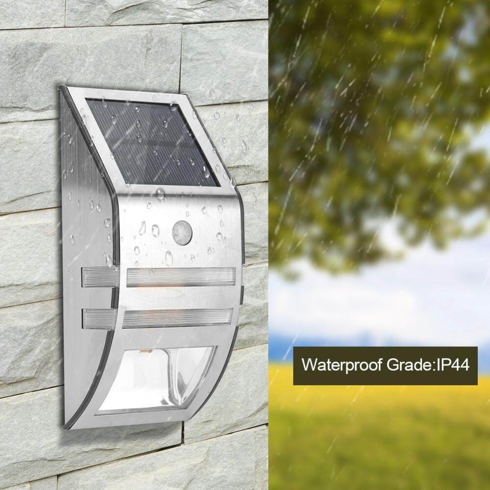 epayst Solar Powered PIR Motion Sensor 2 LED Path Wall Light Garden Security Lamps Silver Pure White