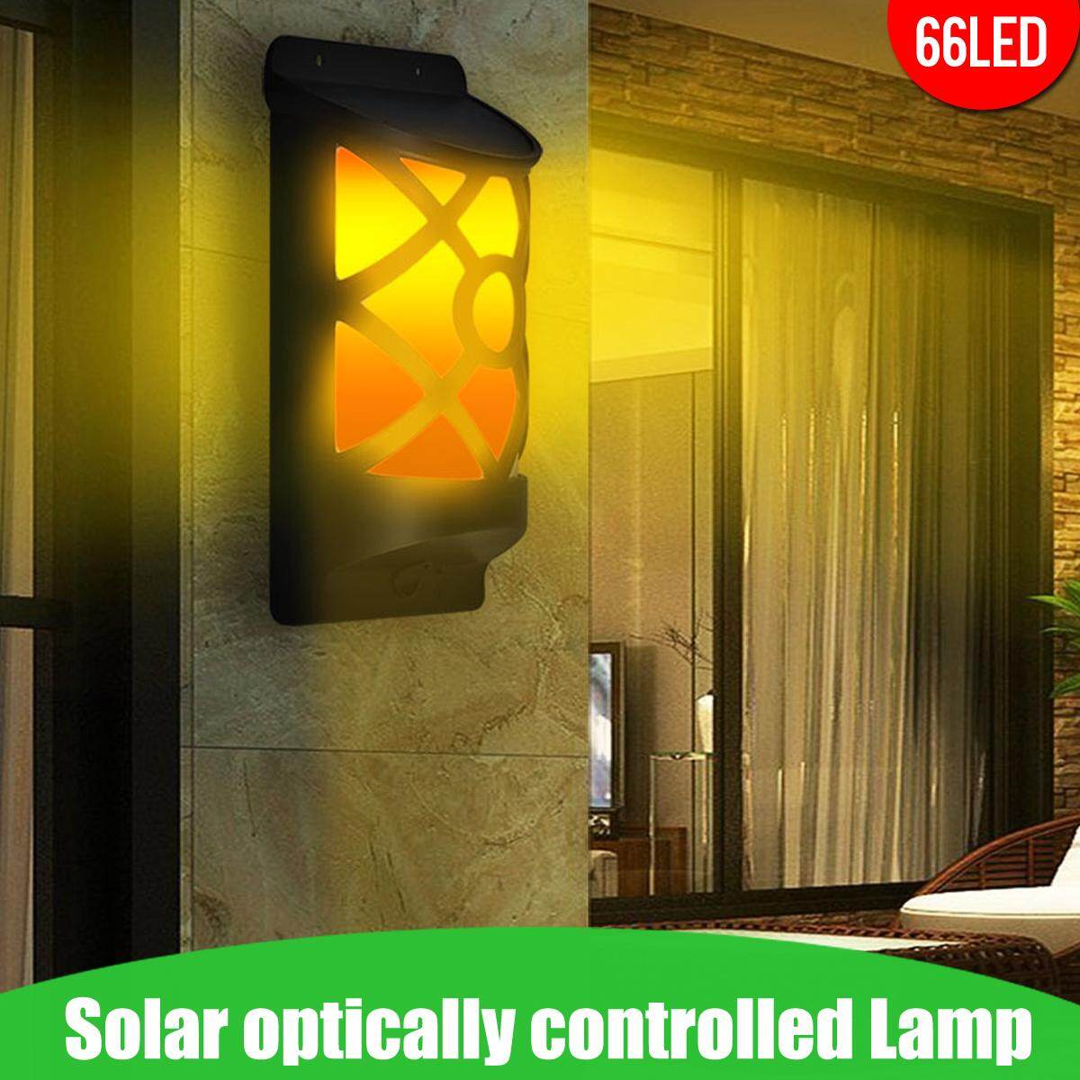 66LED Amber Solar Optically Controlled Flame Lamp Home Garden Waterproof Light - intl