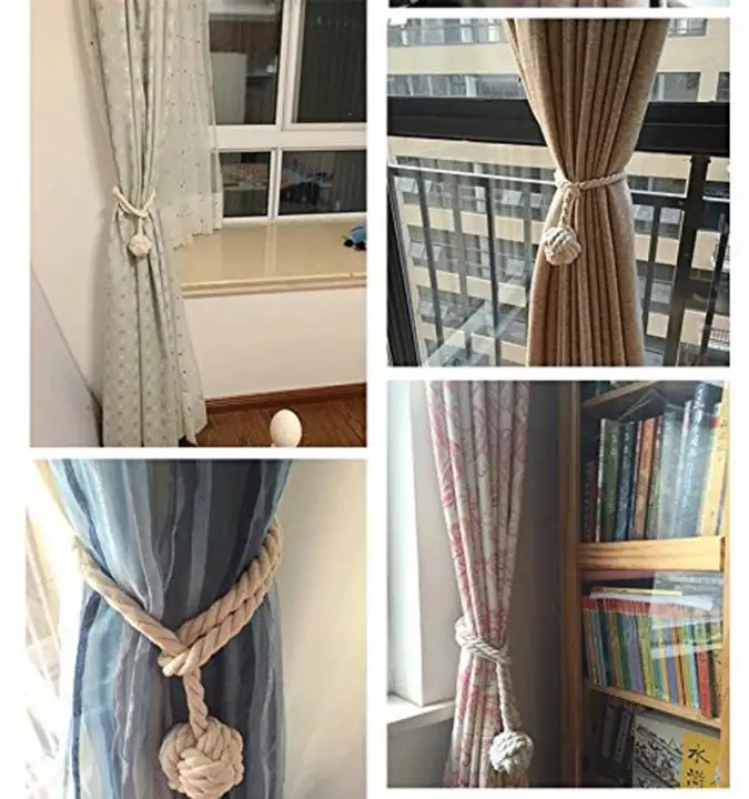 2 Pack 1 Pair Fine Hand Tied Curtain Clip Buckle Holdback Fabric