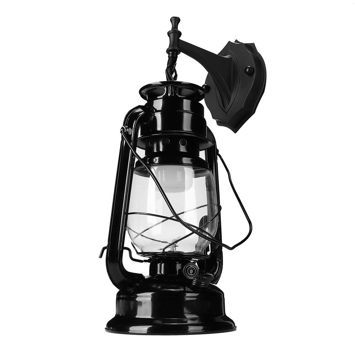 220V Retro Vintage Lantern Wall Lamp Light Sconce With 6W E27 Warm Light Bulb black - intl