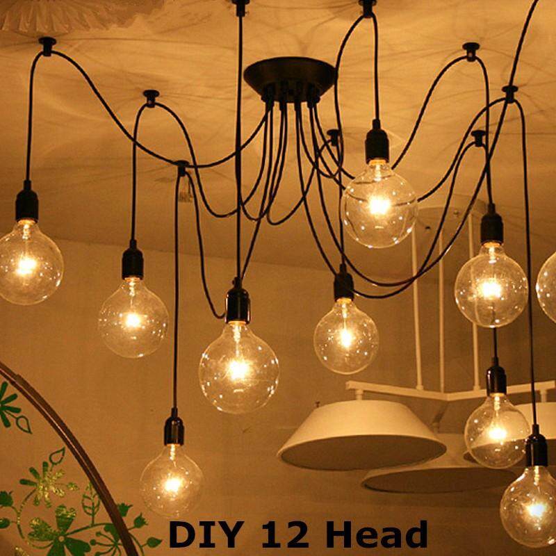 【Flash Deal】 12 Head Vintage Industrial Chandelier Ceiling Light Retro Loft Pendant Lamp Home Bar