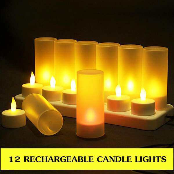 AU 12 RECHARGEABLE FLICKERING LED TEA LIGHTS CANDLES WITH HOLDERS DINNER WEDDING US PLUG 110V - intl