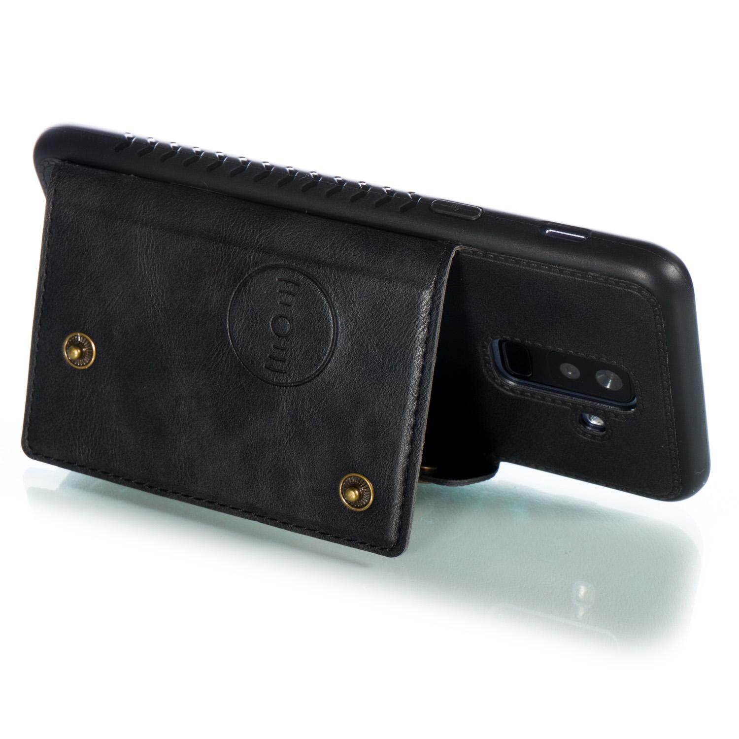 Cho Samsung A6 + a6plus 2018 da trường hợp nhiều Folio lật Bìa Wallet trở lại trường hợp vỏ, có thể làm việc với gắn trên xe hơi, ẩn thẻ tín dụng ID khe giữ, retro nút kim loại clasp, đứng hỗ trợ