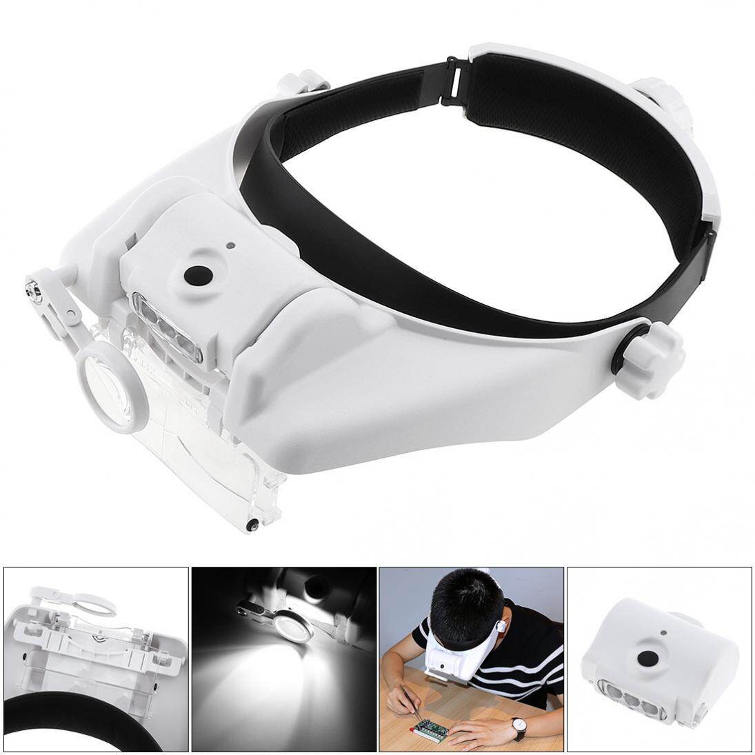 11.5X 6 Amplification Ratio Adjustable Rechargeable Headband Eyeglass Magnifier with 3 LED Lights and USB Cable for Reading / Drawing