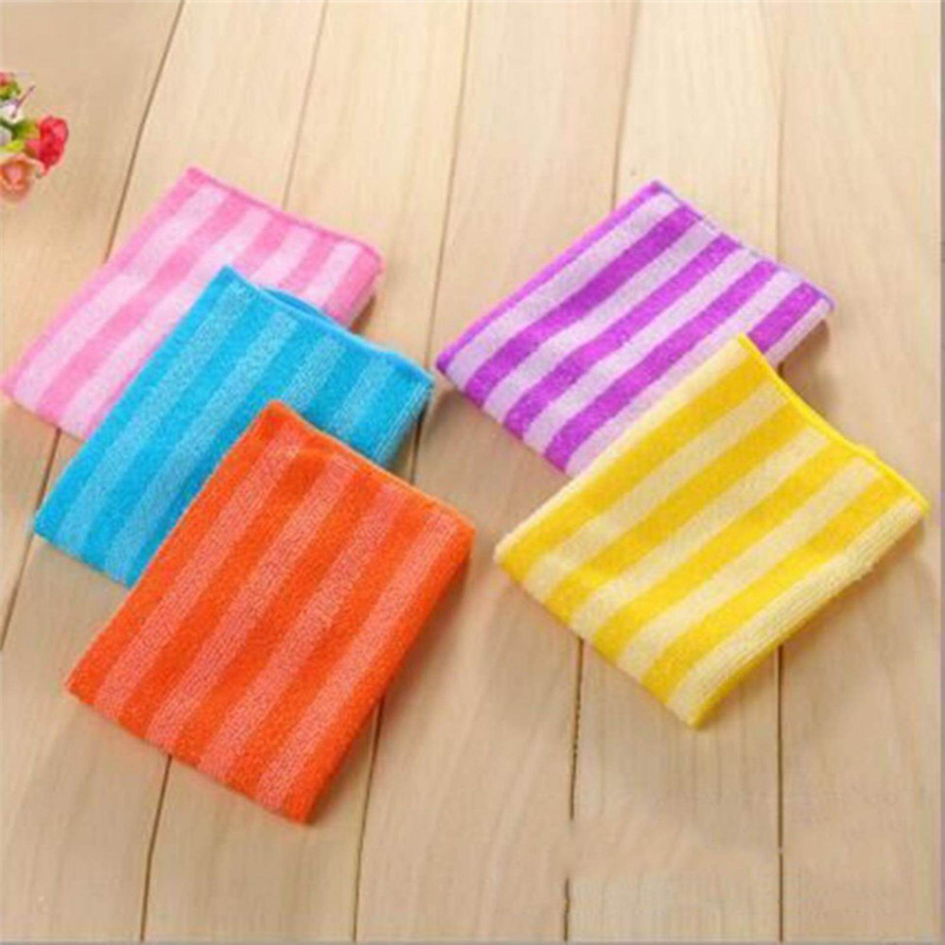 5pcs Bar Clean Stripe Colorful Kitchen Microfiber Square Cloth Tower Microfiber