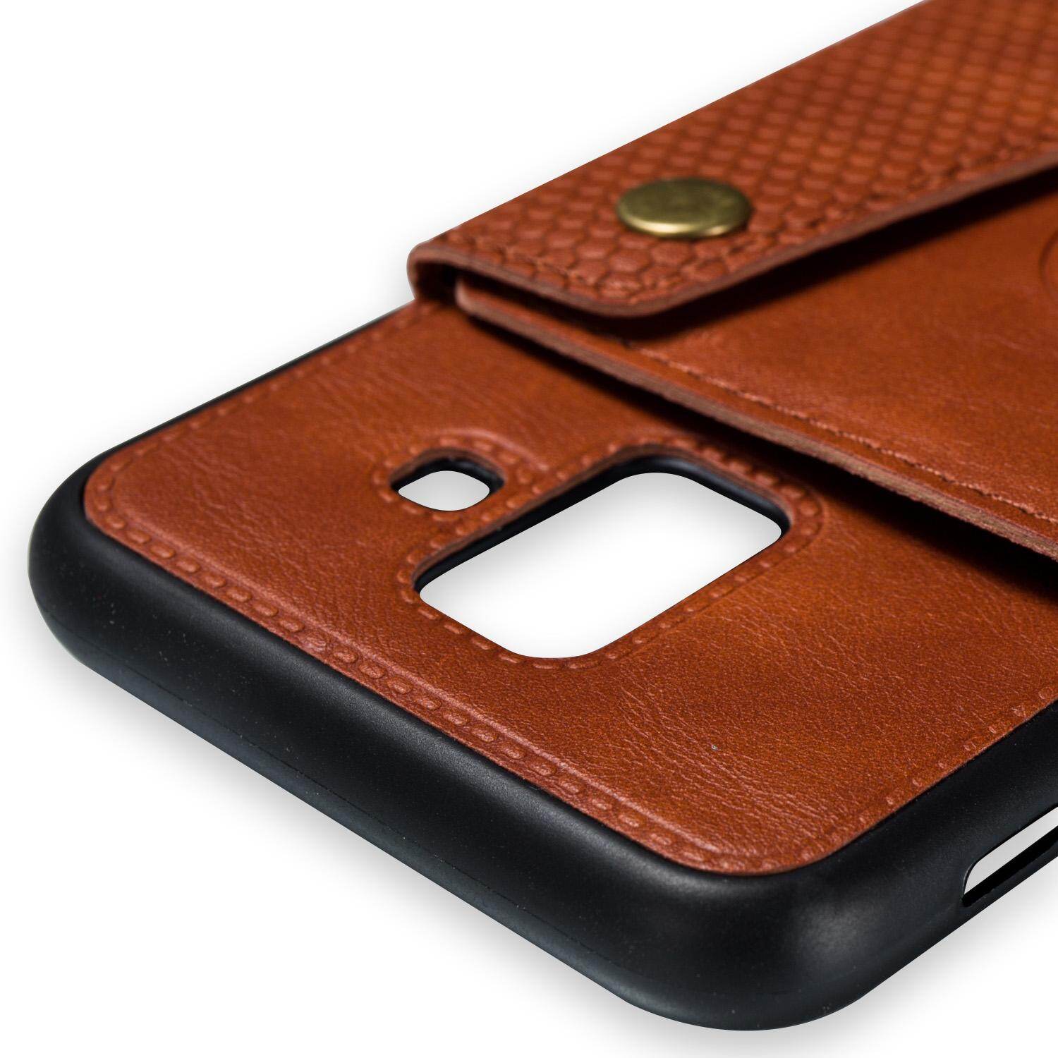 Cho Samsung A6 2018 da trường hợp nhiều Folio lật Bìa Wallet trở lại trường hợp vỏ, có thể làm việc với gắn trên xe hơi, ẩn thẻ tín dụng ID khe giữ, retro nút kim loại clasp, đứng hỗ trợ