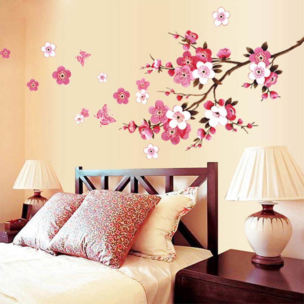 Pink Peach Flower PVC Wall Decals DIY Home Sticker WallPaper Vinyl Wall arts Pictures Removable Murals For House Decoration Baby Living Rooms Bedroom Toilet