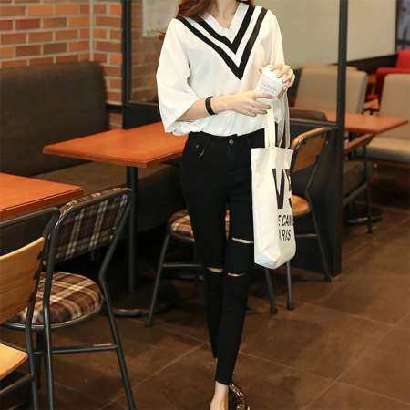 Erpstore กางเกงยีนส์สีดำกางเกงยีนส์ผู้หญิงคร็อปแพนท์ยืด Slim กางเกงนำเทรนด์ BK25