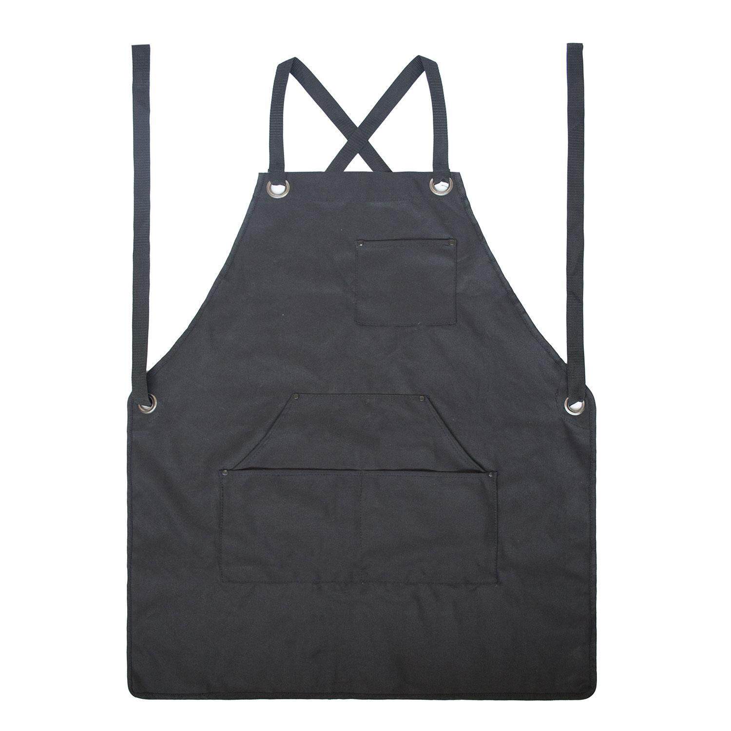 BuyBowie BBQ Grill Apron ,Grill Apron Kitchen Chef Bib Professional for Outdoor， BBQ, Baking, Cooking for Men Women / 100% Cotton, Adjustable 3 Pockets(Black)