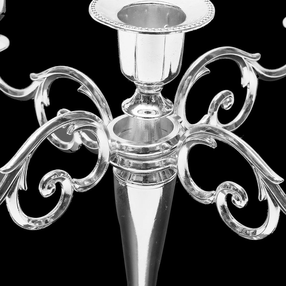 5 Arms Silver Wedding Romantic Metal Crafts Candelabra Alloy Candle Holder Stand Decor