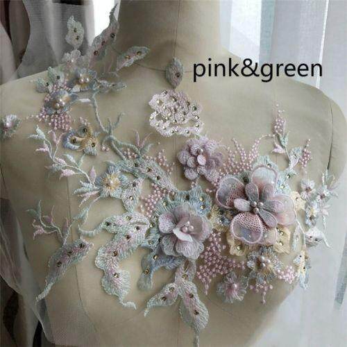 Pearl Beaded 3D Flowers Lace Applique Wedding Dress Decor Floral Patch Costume