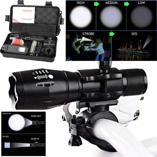 X800 XML T6 LED Zoom Tactical Military Flashlight +Silicone Bicycle Light