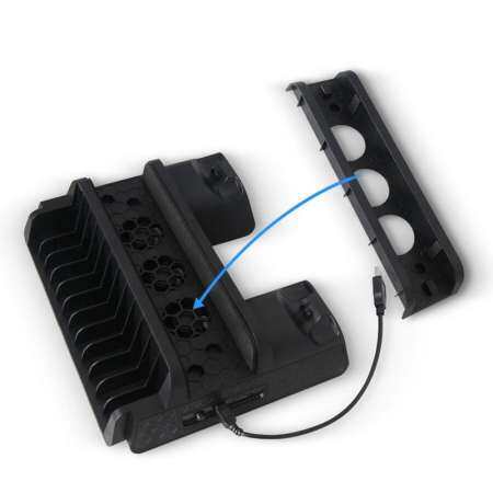 Lissng ชั้นวางแนวตั้งพัดลมทำความเย็นพร้อมแผ่นดิสก์ช่องใส่ Dual แท่นชาร์จยูเอสบี CD สำหรับ PS4 SLIM PRO - INTL