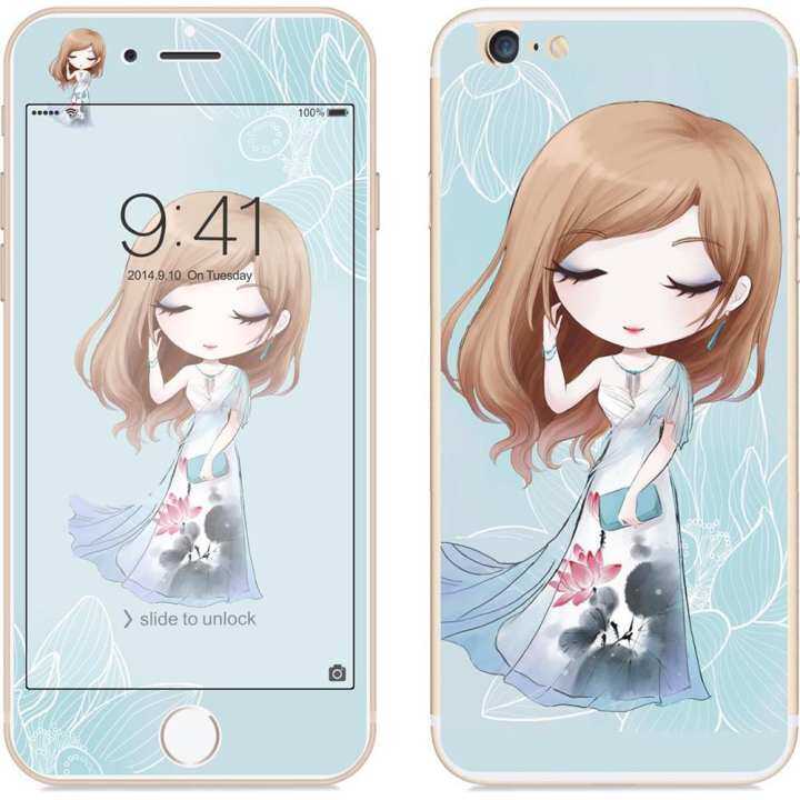 QM untuk iPhone 6/6 S 2.5D Ujung Lengkung Kartun Bunga Gaya Peri Depan & Belakang Colorful Penuh Tempered Glass Protektif Film Spesifikasi: iPhone 6/6 S