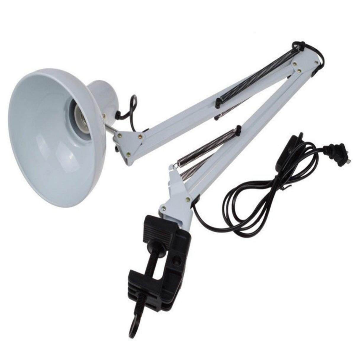 Flexible Swing Arm Clamp Mount Room Office Studio Table Desk Lamp Light White - intl