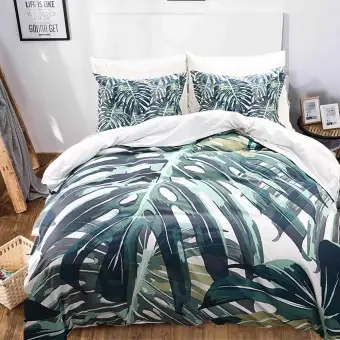 Tropical Glam Banana Leaves Print Duvet Cover Set Decorative 3