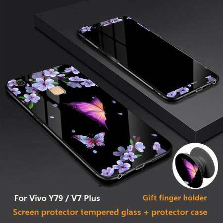 สำหรับ Vivo Y79/V7Plus 360 องศาคลุมทั้งหมดกระจกป้องกันมือถือเคสสำหรับ VIVO V7 PLUS/Y79 ปลอกป้องกันโทรศัพท์มือถือฝาครอบกรณี, ปกป้องหน้าจอกระจกเทมเปอร์ + Case + ผู้ถือนิ้วมือ