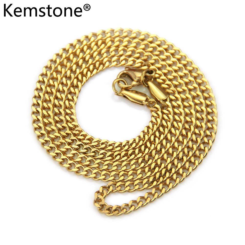 Kemstone Gold/Silver Upscale Stainless Steel Cuban Chain Necklace Jewelry for Men Hip Hop Style