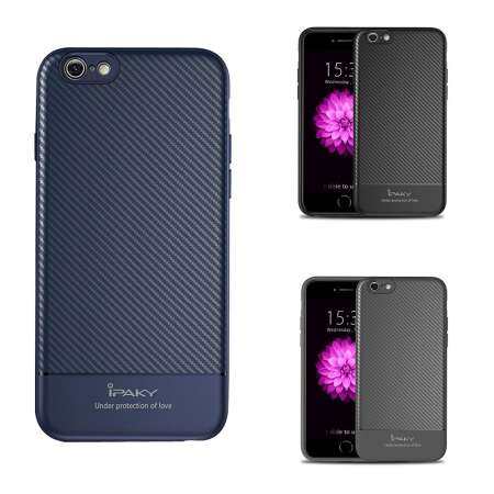 1 ชิ้นสีดำซิลิโคนนุ่ม IPAKY ทีพียูป้องกัน - หล่นกรณีโทรศัพท์คาร์บอนเส้นใยสำหรับ iPhone 6/ iPhone 6 วินาที - นานาชาติ