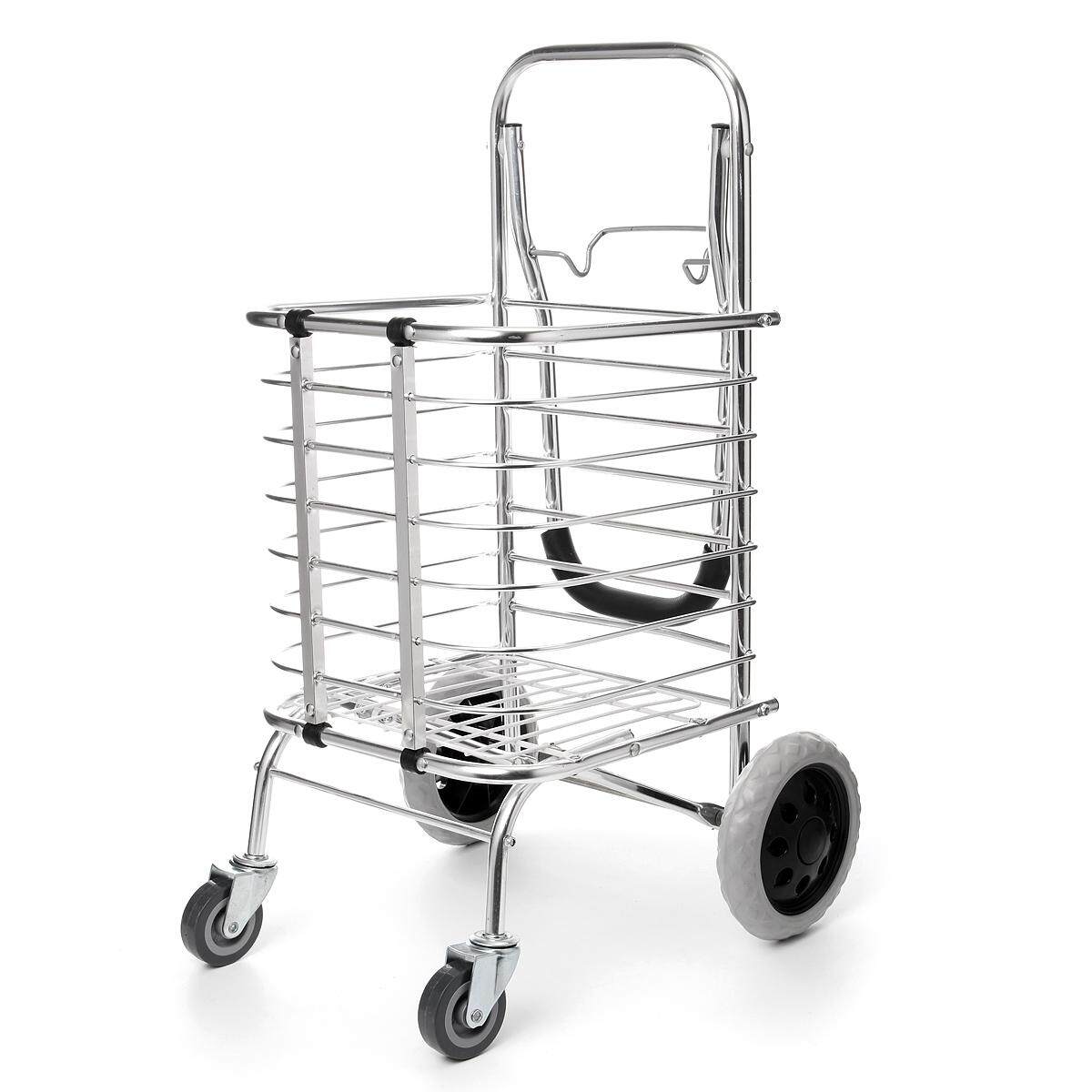 Aluminum Folding Portable Shopping Grocery Basket Cart Trolley W/ Swivel Wheel