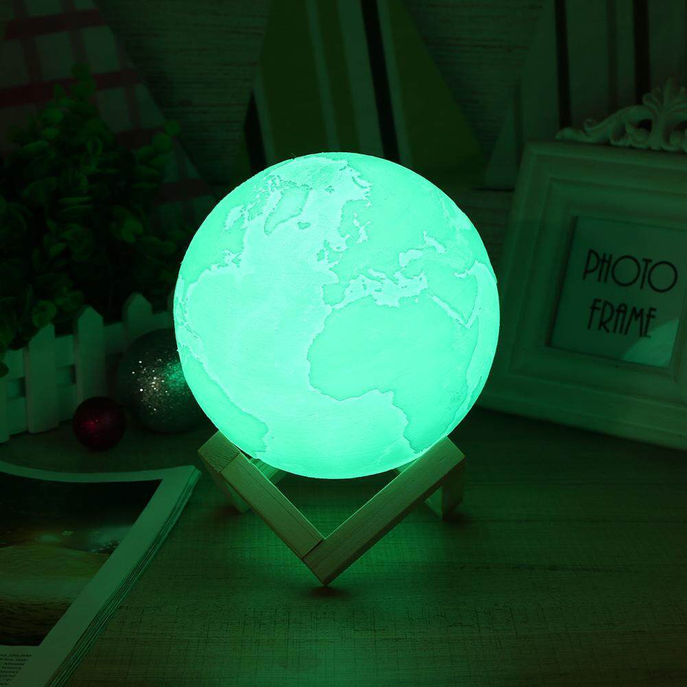 USB Rechargeable 3D Print LED Earth Lamp Touch Switch 7-Color Night Light(White)-13m