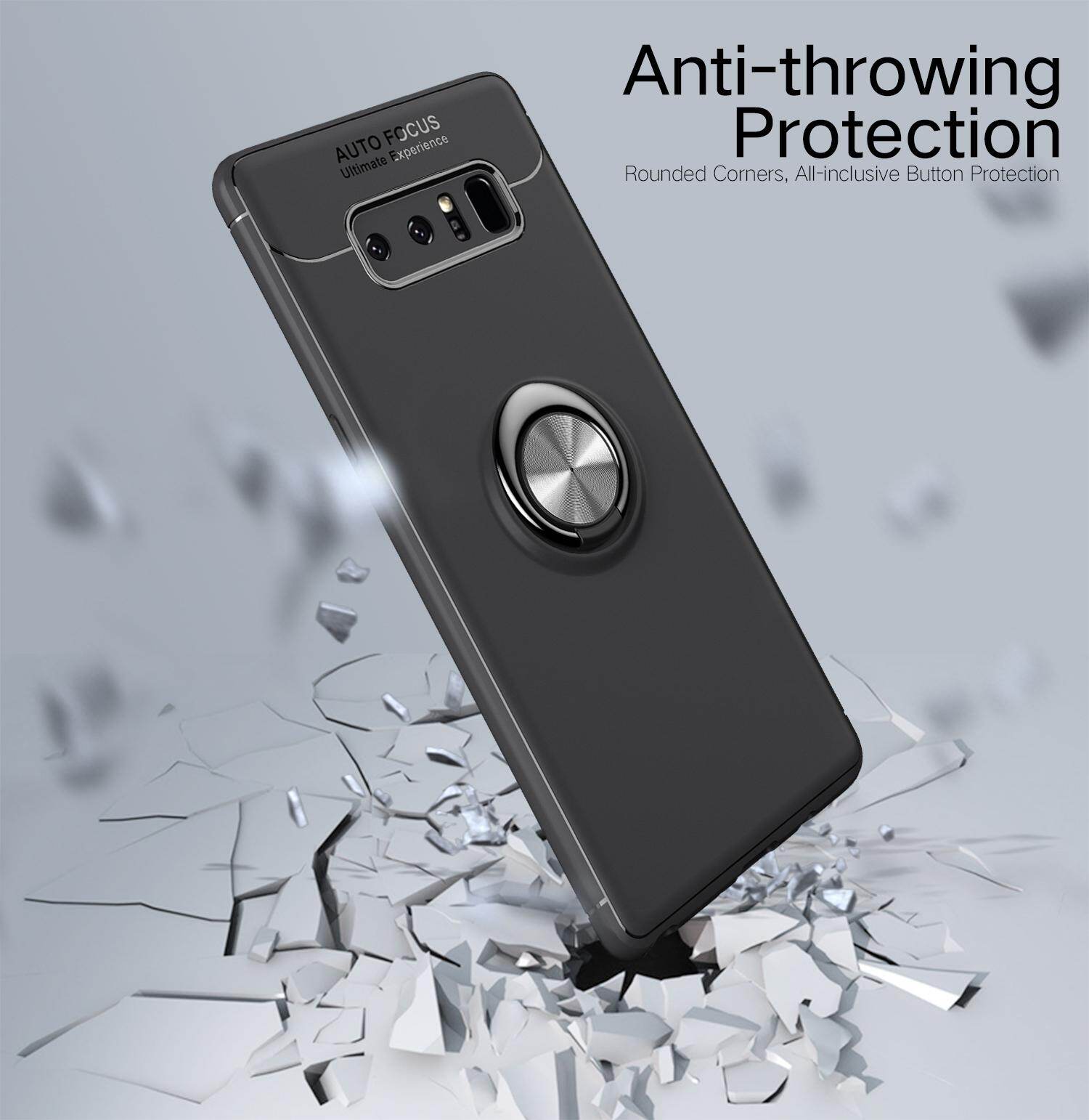for Samsung Note8 Case [Black Metal Ring Buckle] Soft TPU Back Case Cover, 360 Degree Rotating Invisible Ring Kickstand Holder Bracket, Can work with Car Mount, Shockproof, Impact Resistant
