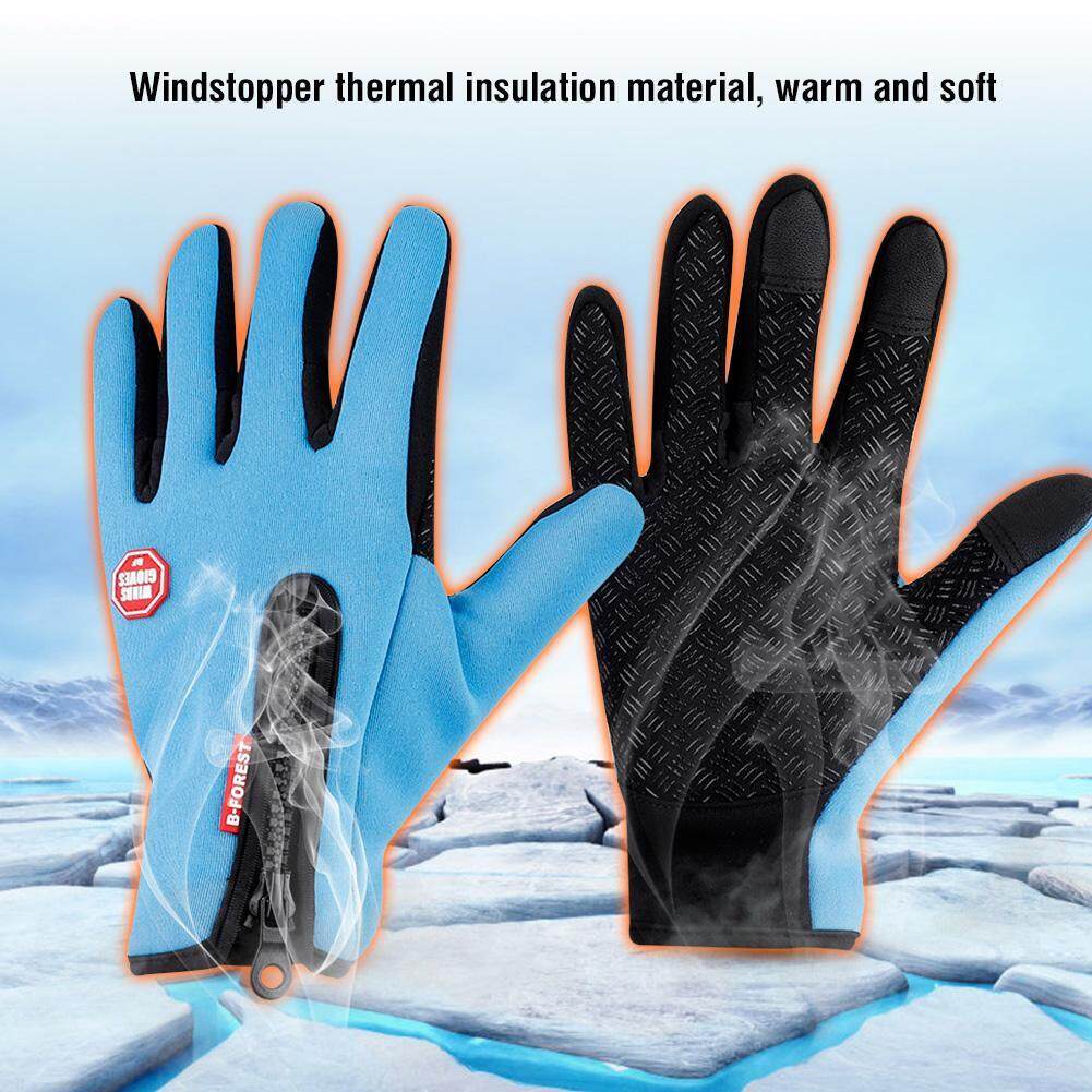 Touch Screen Zipper Winter Gloves Fleece Thermal Windproof Full Finger Gloves
