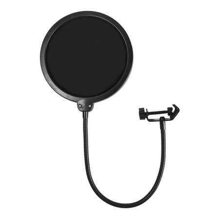 Microphone Wind Screen Pop Filter Round Shape Mic Wind Mask Shield Screen Double-layer Cloth Mesh with Metal Stand Clip for Broadcasting Recording Vocal Studio