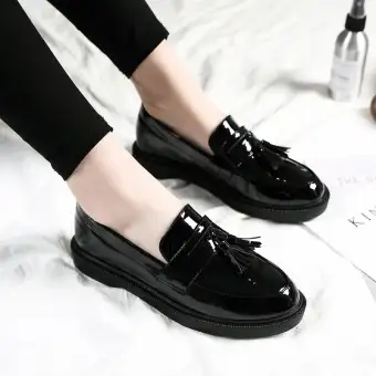 Jlchen Spring New Style Small Leather Shoes Women S Black Flat