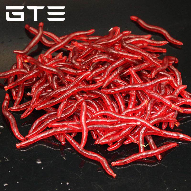 GTE 100pcs Soft Plastic Fishing Red Earthworm Lure Bait Bionic Red Worm Fish Lures Simulation Fishing - Fulfilled By GTE SHOP