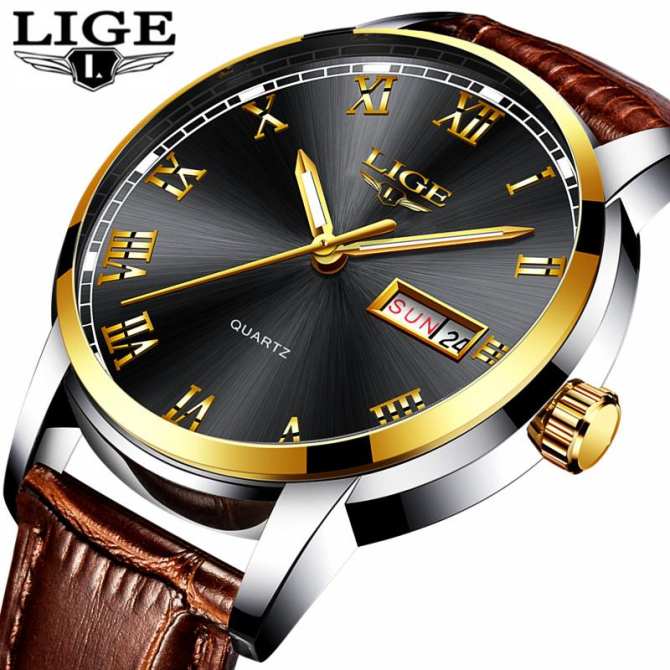 Lige Mens Đồng Hồ Thương Hiệu Hàng Đầu Thời Trang Sang Trọng đồng hồ Vàng thạch anh Nam Thường Ngày Da Đồng hồ đeo tay thể thao Chống Thấm Nước