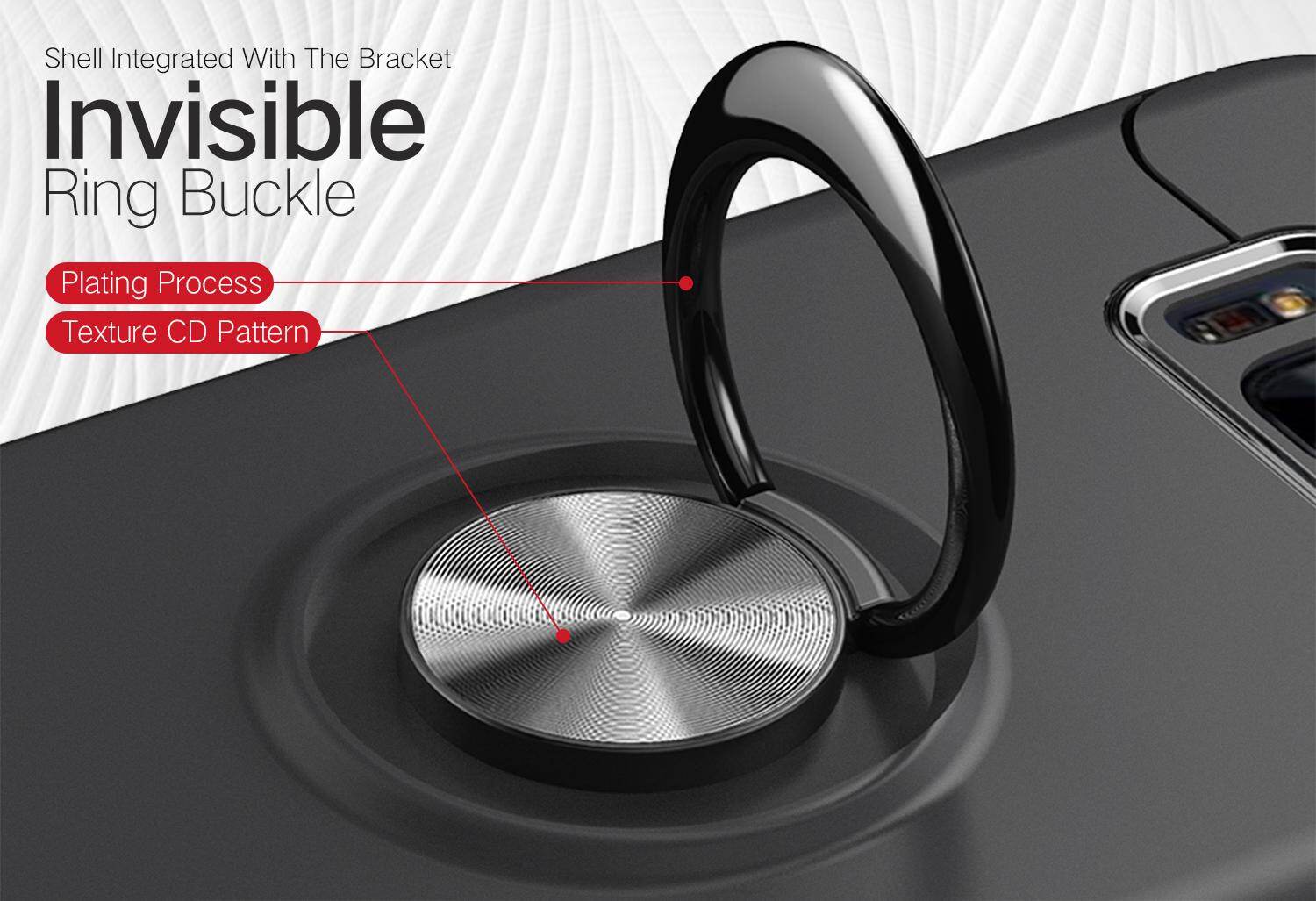 for Samsung S8Plus S8+ Case [Black Metal Ring Buckle] Soft TPU Back Case Cover, 360 Degree Rotating Invisible Ring Kickstand Holder Bracket, Can work with Car Mount, Shockproof, Impact Resistant