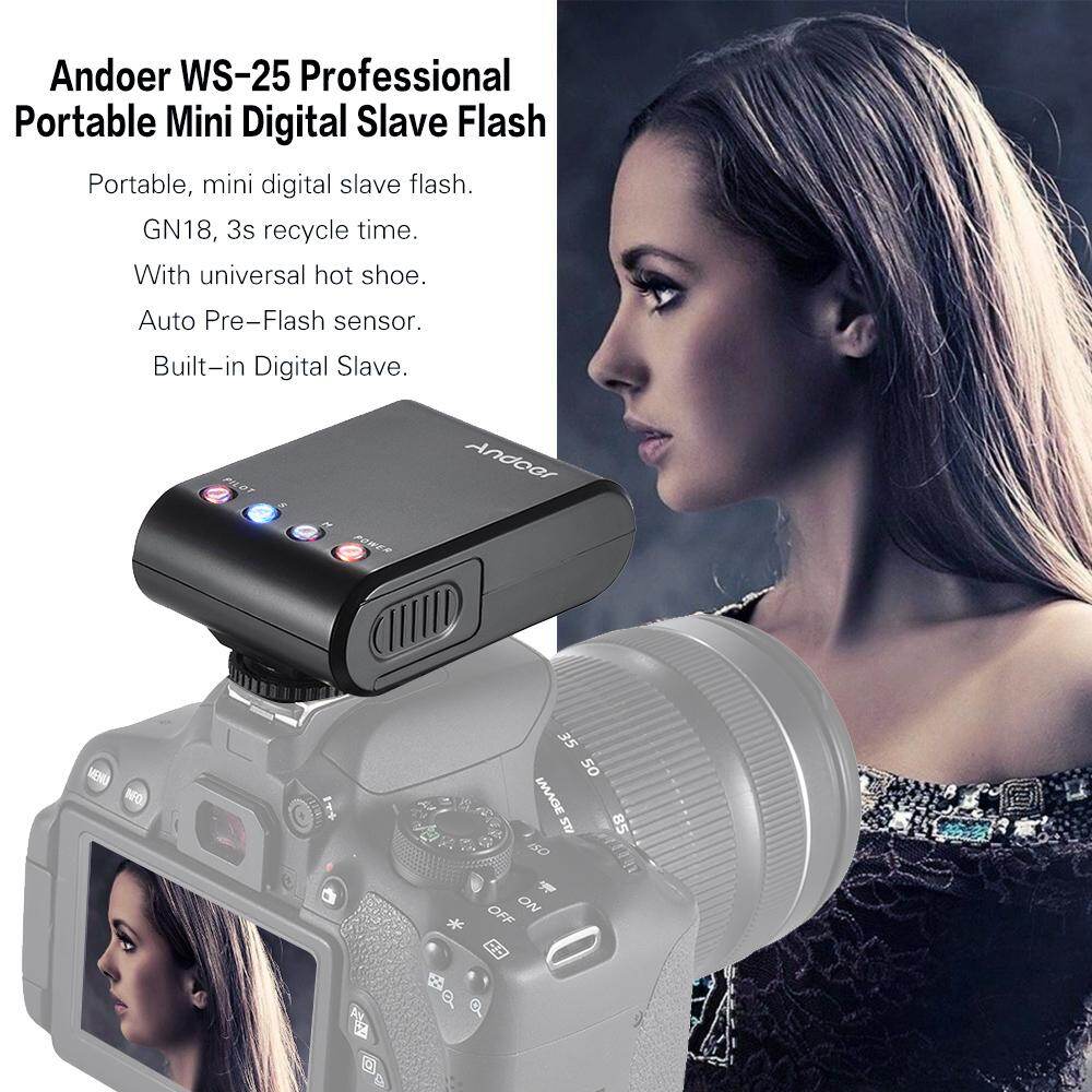 Andoer WS-25 Đèn Flash Giao Thông Kỹ Thuật Số Mini Cầm Tay Chuyên Nghiệp Đèn Flash Speedlite Trên Máy Ảnh Đèn Flash Với Giày Nóng Thông Dụng, GN18 Dành Cho Máy Ảnh Canon Nikon Pentax Sony A7 Nex6 HX50 A99